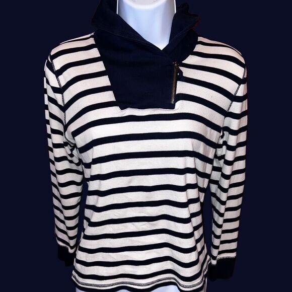 Lauren by Ralph Lauren Navy/White Zip Mock Turtleneck Shirt Size Medium - Picture 2 of 5
